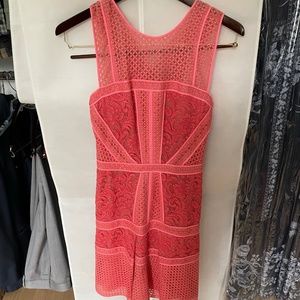 J. MENDEL Floral Graphic Lace Dress in Coral